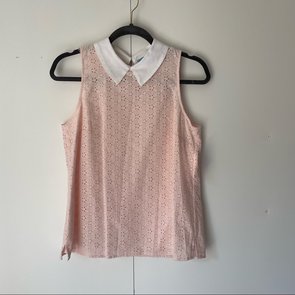 CECE pink collared eyelet tank small